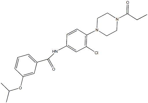 N-[3-chloro-4-(4-propionyl-1-piperazinyl)phenyl]-3-isopropoxybenzamide Struktur