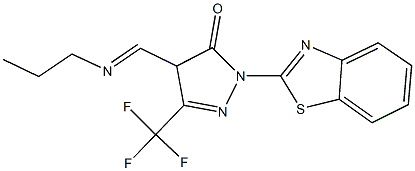 2-(1,3-benzothiazol-2-yl)-4-[(propylimino)methyl]-5-(trifluoromethyl)-2,4-dihydro-3H-pyrazol-3-one Struktur