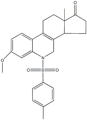 7-methoxy-11a-methyl-5-[(4-methylphenyl)sulfonyl]-2,3,3a,4,5,10,11,11a-octahydro-1H-cyclopenta[i]phenanthridin-1-one Struktur