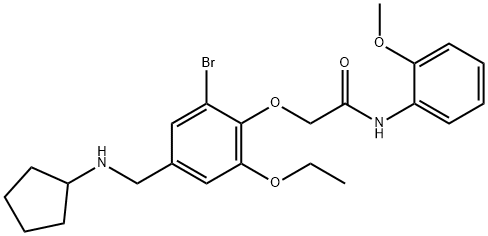 2-{2-bromo-4-[(cyclopentylamino)methyl]-6-ethoxyphenoxy}-N-(2-methoxyphenyl)acetamide Struktur