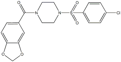 1-(1,3-benzodioxol-5-ylcarbonyl)-4-[(4-chlorophenyl)sulfonyl]piperazine Struktur