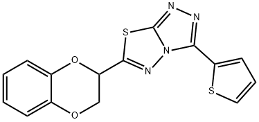 6-(2,3-dihydro-1,4-benzodioxin-2-yl)-3-(2-thienyl)[1,2,4]triazolo[3,4-b][1,3,4]thiadiazole Struktur