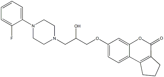 7-{3-[4-(2-fluorophenyl)-1-piperazinyl]-2-hydroxypropoxy}-2,3-dihydrocyclopenta[c]chromen-4(1H)-one Struktur