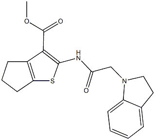 methyl 2-[(2,3-dihydro-1H-indol-1-ylacetyl)amino]-5,6-dihydro-4H-cyclopenta[b]thiophene-3-carboxylate Struktur