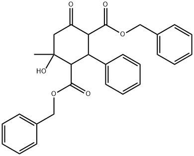 dibenzyl 4-hydroxy-4-methyl-6-oxo-2-phenyl-1,3-cyclohexanedicarboxylate Struktur