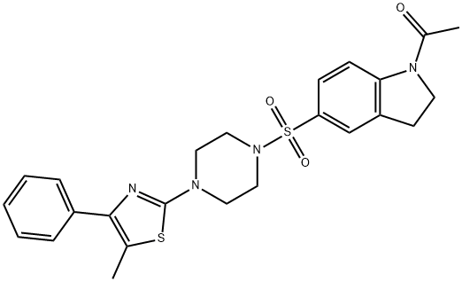 1-acetyl-5-{[4-(5-methyl-4-phenyl-1,3-thiazol-2-yl)-1-piperazinyl]sulfonyl}indoline Struktur