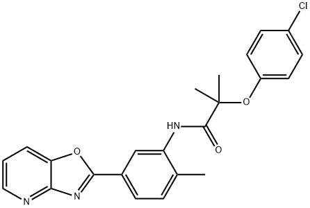 2-(4-chlorophenoxy)-2-methyl-N-(2-methyl-5-[1,3]oxazolo[4,5-b]pyridin-2-ylphenyl)propanamide Struktur