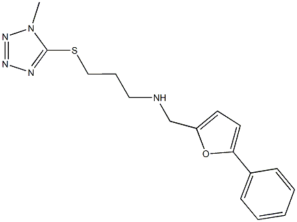 3-[(1-methyl-1H-tetraazol-5-yl)sulfanyl]-N-[(5-phenyl-2-furyl)methyl]-1-propanamine Struktur