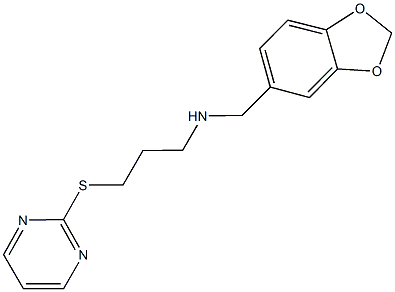 N-(1,3-benzodioxol-5-ylmethyl)-N-[3-(2-pyrimidinylsulfanyl)propyl]amine Struktur