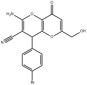 2-amino-4-(4-bromophenyl)-6-(hydroxymethyl)-8-oxo-4,8-dihydropyrano[3,2-b]pyran-3-carbonitrile Struktur