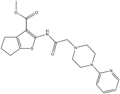 methyl 2-({[4-(2-pyridinyl)-1-piperazinyl]acetyl}amino)-5,6-dihydro-4H-cyclopenta[b]thiophene-3-carboxylate Struktur