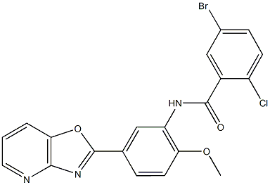 5-bromo-2-chloro-N-(2-methoxy-5-[1,3]oxazolo[4,5-b]pyridin-2-ylphenyl)benzamide Struktur