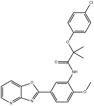 2-(4-chlorophenoxy)-N-(2-methoxy-5-[1,3]oxazolo[4,5-b]pyridin-2-ylphenyl)-2-methylpropanamide Struktur