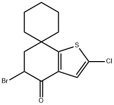 5-bromo-2-chloro-6,7-dihydrospiro[1-benzothiophene-7,1'-cyclohexane]-4(5H)-one Struktur