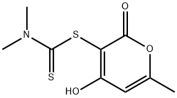 4-hydroxy-6-methyl-2-oxo-2H-pyran-3-yl dimethyldithiocarbamate Struktur