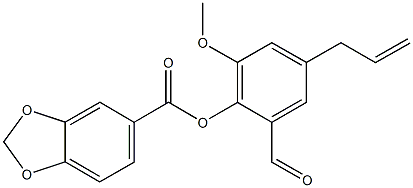 4-allyl-2-formyl-6-methoxyphenyl 1,3-benzodioxole-5-carboxylate Struktur