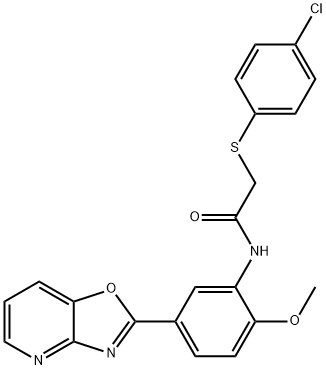 2-[(4-chlorophenyl)sulfanyl]-N-(2-methoxy-5-[1,3]oxazolo[4,5-b]pyridin-2-ylphenyl)acetamide Struktur