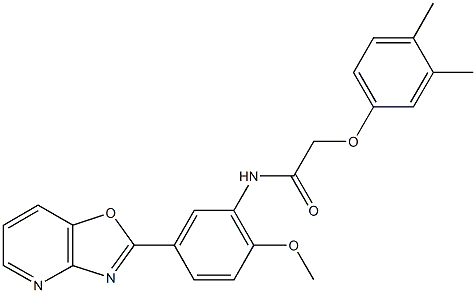 2-(3,4-dimethylphenoxy)-N-(2-methoxy-5-[1,3]oxazolo[4,5-b]pyridin-2-ylphenyl)acetamide Struktur