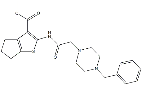 methyl 2-{[(4-benzyl-1-piperazinyl)acetyl]amino}-5,6-dihydro-4H-cyclopenta[b]thiophene-3-carboxylate Struktur