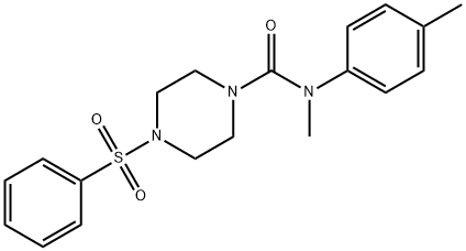 N-methyl-N-(4-methylphenyl)-4-(phenylsulfonyl)-1-piperazinecarboxamide Struktur