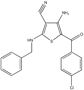 4-amino-2-(benzylamino)-5-(4-chlorobenzoyl)-3-thiophenecarbonitrile Struktur