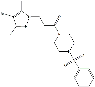 1-[3-(4-bromo-3,5-dimethyl-1H-pyrazol-1-yl)propanoyl]-4-(phenylsulfonyl)piperazine Struktur