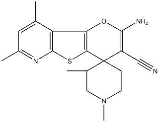 2'-amino-1,3,7',9'-tetramethyl-spiro(piperidine-4,4'-[4'H]-pyrano[2',3':4,5]thieno[2,3-b]pyridine)-3'-carbonitrile Struktur