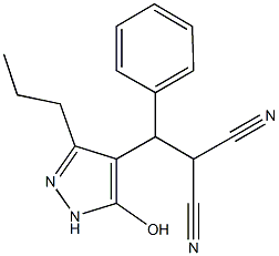 2-[(5-hydroxy-3-propyl-1H-pyrazol-4-yl)(phenyl)methyl]malononitrile Struktur