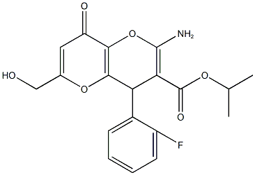 isopropyl 2-amino-4-(2-fluorophenyl)-6-(hydroxymethyl)-8-oxo-4,8-dihydropyrano[3,2-b]pyran-3-carboxylate Struktur