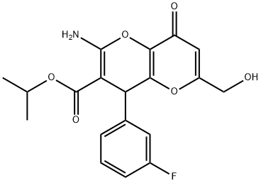 isopropyl 2-amino-4-(3-fluorophenyl)-6-(hydroxymethyl)-8-oxo-4,8-dihydropyrano[3,2-b]pyran-3-carboxylate Struktur