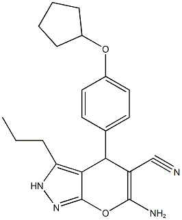 6-amino-4-[4-(cyclopentyloxy)phenyl]-3-propyl-2,4-dihydropyrano[2,3-c]pyrazole-5-carbonitrile Struktur