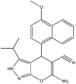 6-amino-3-isopropyl-4-(4-methoxy-1-naphthyl)-2,4-dihydropyrano[2,3-c]pyrazole-5-carbonitrile Struktur