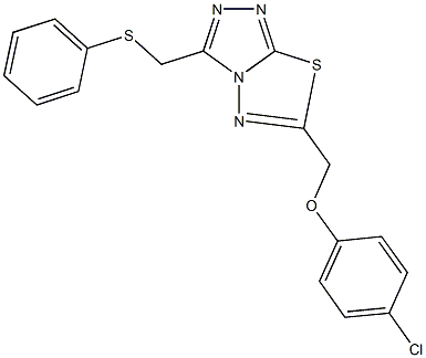 6-[(4-chlorophenoxy)methyl]-3-[(phenylsulfanyl)methyl][1,2,4]triazolo[3,4-b][1,3,4]thiadiazole Struktur