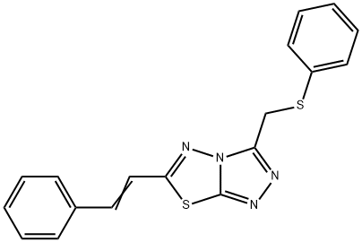 6-[(E)-2-phenylethenyl]-3-[(phenylsulfanyl)methyl][1,2,4]triazolo[3,4-b][1,3,4]thiadiazole Struktur