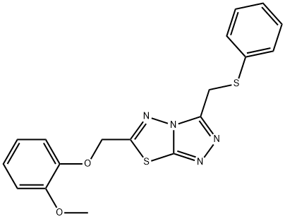 6-[(2-methoxyphenoxy)methyl]-3-[(phenylsulfanyl)methyl][1,2,4]triazolo[3,4-b][1,3,4]thiadiazole Struktur