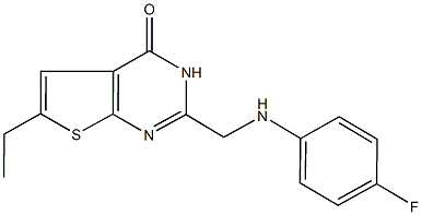 6-ethyl-2-[(4-fluoroanilino)methyl]thieno[2,3-d]pyrimidin-4(3H)-one Struktur