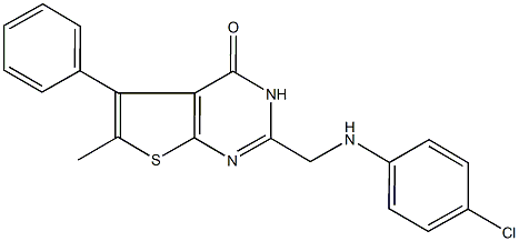 2-[(4-chloroanilino)methyl]-6-methyl-5-phenylthieno[2,3-d]pyrimidin-4(3H)-one Struktur