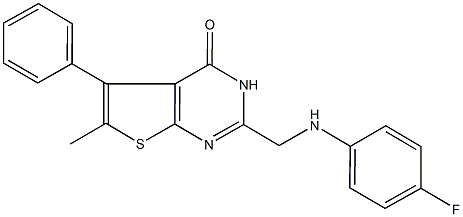 2-[(4-fluoroanilino)methyl]-6-methyl-5-phenylthieno[2,3-d]pyrimidin-4(3H)-one Struktur