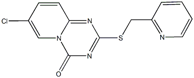 7-chloro-2-[(2-pyridinylmethyl)sulfanyl]-4H-pyrido[1,2-a][1,3,5]triazin-4-one Struktur