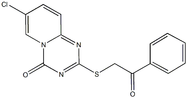 7-chloro-2-[(2-oxo-2-phenylethyl)sulfanyl]-4H-pyrido[1,2-a][1,3,5]triazin-4-one Struktur