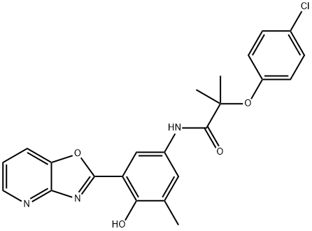 2-(4-chlorophenoxy)-N-(4-hydroxy-3-methyl-5-[1,3]oxazolo[4,5-b]pyridin-2-ylphenyl)-2-methylpropanamide Struktur