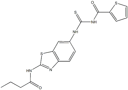 N-[6-({[(2-thienylcarbonyl)amino]carbothioyl}amino)-1,3-benzothiazol-2-yl]butanamide Struktur