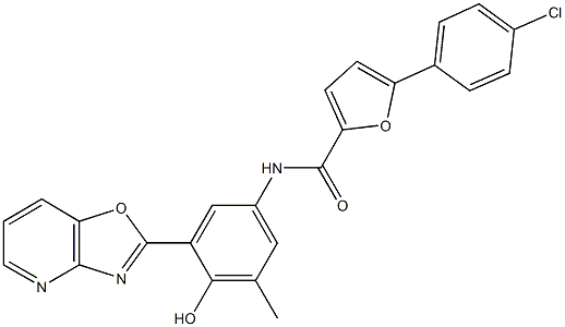 5-(4-chlorophenyl)-N-(4-hydroxy-3-methyl-5-[1,3]oxazolo[4,5-b]pyridin-2-ylphenyl)-2-furamide Struktur