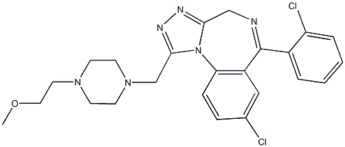 8-chloro-6-(2-chlorophenyl)-1-{[4-(2-methoxyethyl)-1-piperazinyl]methyl}-4H-[1,2,4]triazolo[4,3-a][1,4]benzodiazepine Struktur