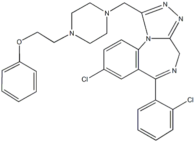 8-chloro-6-(2-chlorophenyl)-1-{[4-(2-phenoxyethyl)-1-piperazinyl]methyl}-4H-[1,2,4]triazolo[4,3-a][1,4]benzodiazepine Struktur