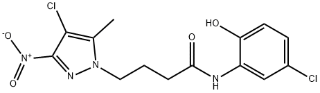 4-{4-chloro-3-nitro-5-methyl-1H-pyrazol-1-yl}-N-(5-chloro-2-hydroxyphenyl)butanamide Struktur