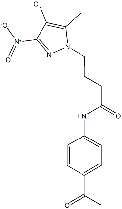 N-(4-acetylphenyl)-4-{4-chloro-3-nitro-5-methyl-1H-pyrazol-1-yl}butanamide Struktur