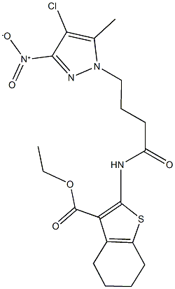 ethyl 2-[(4-{4-chloro-3-nitro-5-methyl-1H-pyrazol-1-yl}butanoyl)amino]-4,5,6,7-tetrahydro-1-benzothiophene-3-carboxylate Struktur