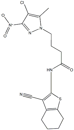 4-{4-chloro-3-nitro-5-methyl-1H-pyrazol-1-yl}-N-(3-cyano-4,5,6,7-tetrahydro-1-benzothien-2-yl)butanamide Struktur