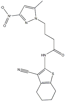 N-(3-cyano-4,5,6,7-tetrahydro-1-benzothien-2-yl)-4-{3-nitro-5-methyl-1H-pyrazol-1-yl}butanamide Struktur